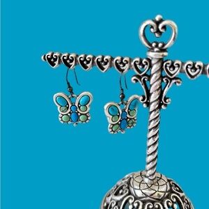 Butterfly Earrings with Turquoise and Green Accents